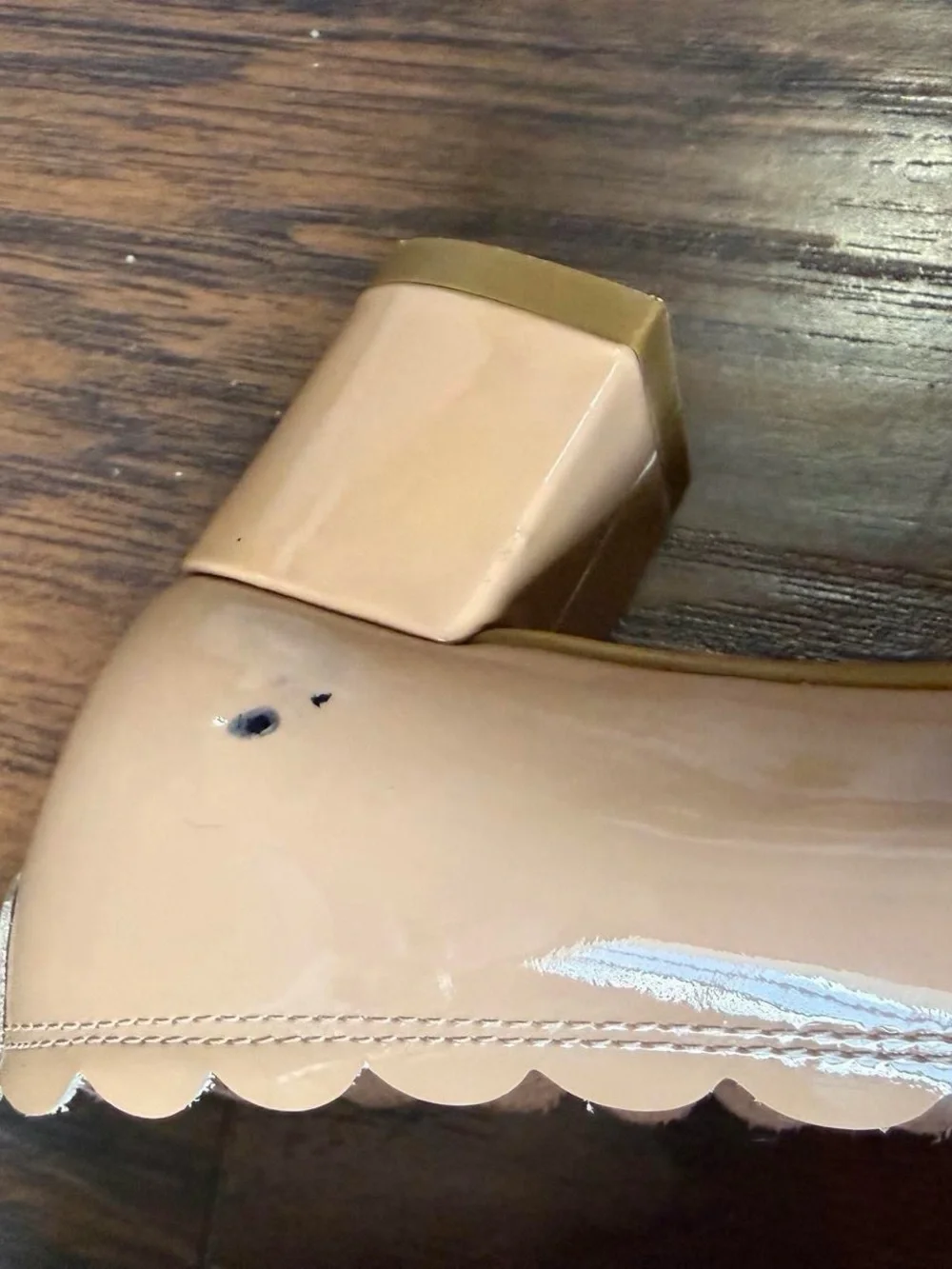 Kate Spade Yasmin Nude Leather Scalloped Block Kitten Heels Pumps Bow Mary Jane